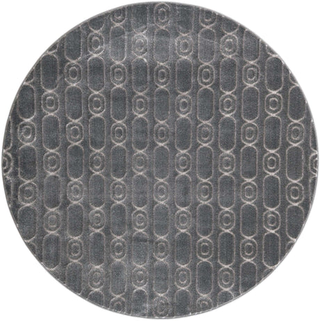 Gray and Silver 6' 1 x 6' 1 Vogue Geo Round Area Rug Geometric Glam Style Shiny Accents Carpet Mat for Unique Interior Design & Home Decor for Sale at Rug Engine