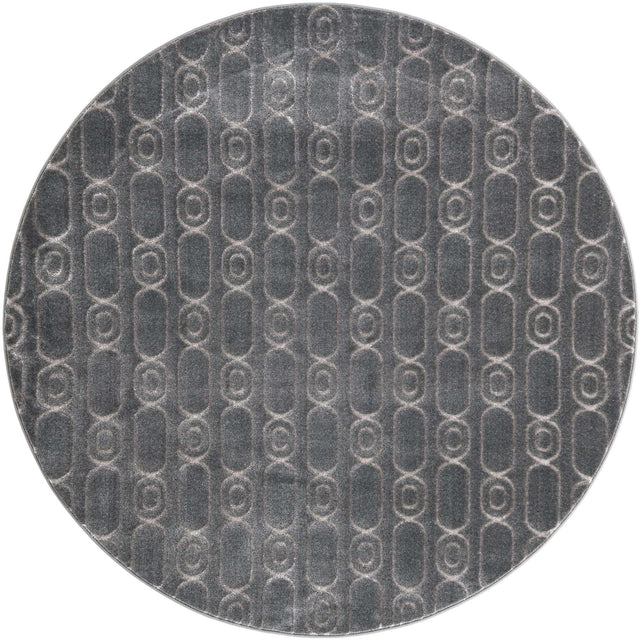 Gray and Silver 6' 1 x 6' 1 Vogue Geo Round Area Rug Geometric Glam Style Shiny Accents Carpet Mat for Unique Interior Design & Home Decor for Sale at Rug Engine