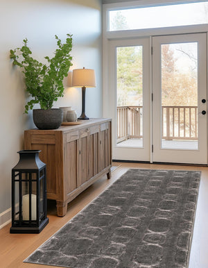Gray and Silver 2' 7 x 12' Vogue Geo Runner Area Rug Geometric Glam Style Shiny Accents Carpet Mat for Unique Interior Design & Home Decor for Sale at Rug Engine