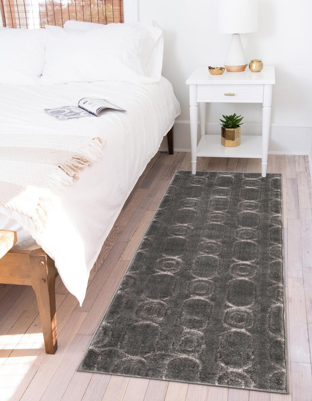 Gray and Silver 2' 7 x 12' Vogue Geo Runner Area Rug Geometric Glam Style Shiny Accents Carpet Mat for Unique Interior Design & Home Decor for Sale at Rug Engine