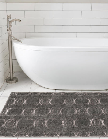 Gray and Silver 2' 7 x 12' Vogue Geo Runner Area Rug Geometric Glam Style Shiny Accents Carpet Mat for Unique Interior Design & Home Decor for Sale at Rug Engine