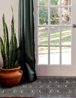 Gray and Silver 2' 7 x 12' Vogue Geo Runner Area Rug Geometric Glam Style Shiny Accents Carpet Mat for Unique Interior Design & Home Decor for Sale at Rug Engine