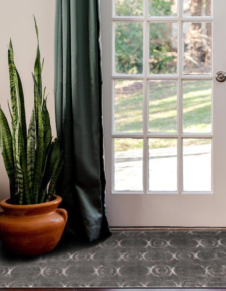 Gray and Silver 2' 7 x 12' Vogue Geo Runner Area Rug Geometric Glam Style Shiny Accents Carpet Mat for Unique Interior Design & Home Decor for Sale at Rug Engine