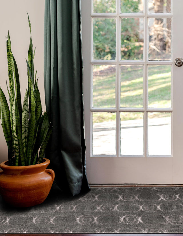Gray and Silver 2' 7 x 12' Vogue Geo Runner Area Rug Geometric Glam Style Shiny Accents Carpet Mat for Unique Interior Design & Home Decor for Sale at Rug Engine