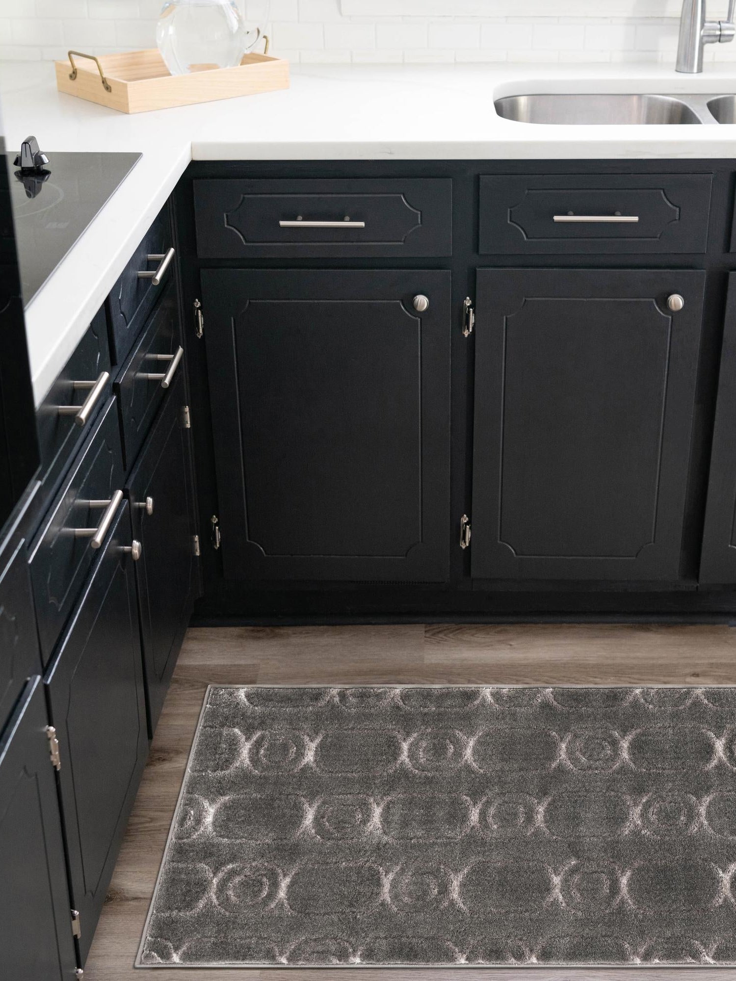 Gray and Silver 2' x 5' 1 Vogue Geo Runner Area Rug Geometric Glam Style Shiny Accents Carpet Mat for Unique Interior Design & Home Decor for Sale at Rug Engine