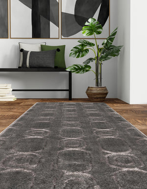 Gray and Silver 2' x 8' Vogue Geo Runner Area Rug Geometric Glam Style Shiny Accents Carpet Mat for Unique Interior Design & Home Decor for Sale at Rug Engine