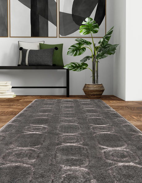 Gray and Silver 2' x 8' Vogue Geo Runner Area Rug Geometric Glam Style Shiny Accents Carpet Mat for Unique Interior Design & Home Decor for Sale at Rug Engine