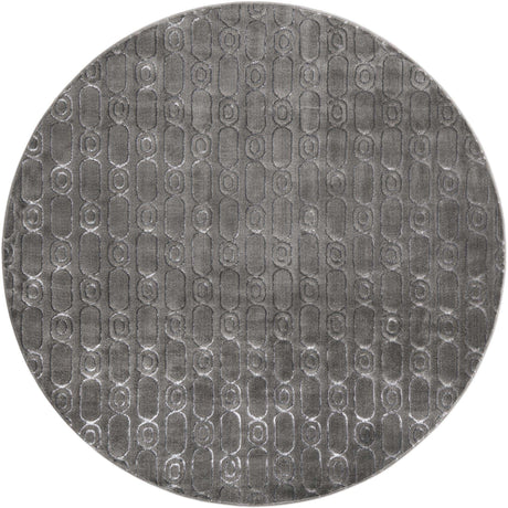 Gray and Silver 7' 10 x 7' 10 Vogue Geo Round Area Rug Geometric Glam Style Shiny Accents Carpet Mat for Unique Interior Design & Home Decor for Sale at Rug Engine