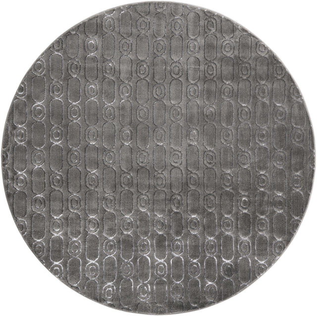 Gray and Silver 7' 10 x 7' 10 Vogue Geo Round Area Rug Geometric Glam Style Shiny Accents Carpet Mat for Unique Interior Design & Home Decor for Sale at Rug Engine