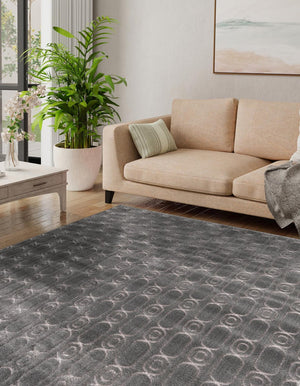 Gray and Silver 7' 10 x 7' 10 Vogue Geo Square Area Rug Geometric Glam Style Shiny Accents Carpet Mat for Unique Interior Design & Home Decor for Sale at Rug Engine