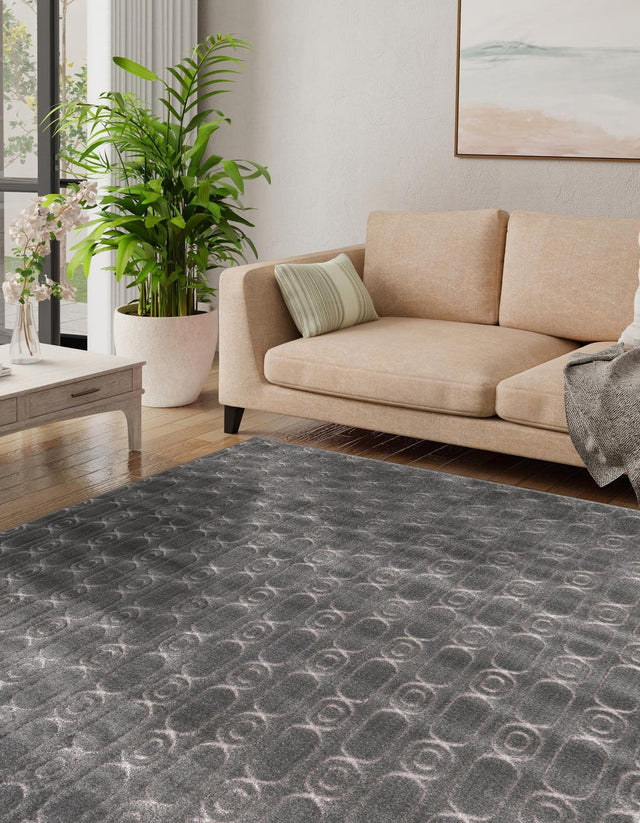 Gray and Silver 7' 10 x 7' 10 Vogue Geo Square Area Rug Geometric Glam Style Shiny Accents Carpet Mat for Unique Interior Design & Home Decor for Sale at Rug Engine