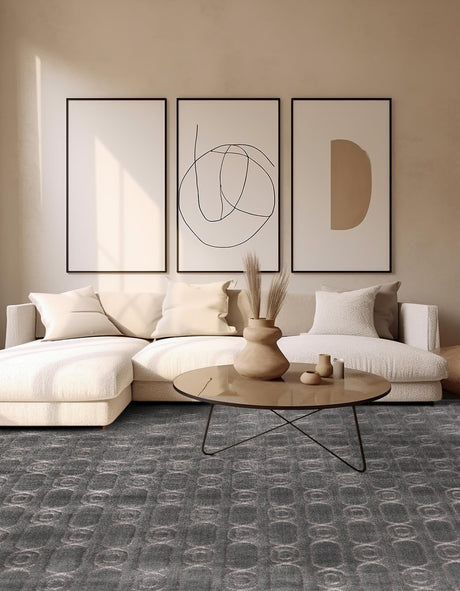 Gray and Silver 7' 10 x 7' 10 Vogue Geo Square Area Rug Geometric Glam Style Shiny Accents Carpet Mat for Unique Interior Design & Home Decor for Sale at Rug Engine