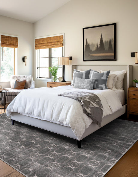 Gray and Silver 7' 10 x 7' 10 Vogue Geo Square Area Rug Geometric Glam Style Shiny Accents Carpet Mat for Unique Interior Design & Home Decor for Sale at Rug Engine