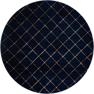Navy Blue and Gold 10' x 10' Vogue Geo Round Area Rug Geometric Glam Style Shiny Accents Carpet Mat for Unique Interior Design & Home Decor for Sale at Rug Engine