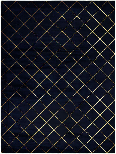 Navy Blue and Gold 10' x 13' 1 Vogue Geo Rectangle Area Rug Geometric Glam Style Shiny Accents Carpet Mat for Unique Interior Design & Home Decor for Sale at Rug Engine