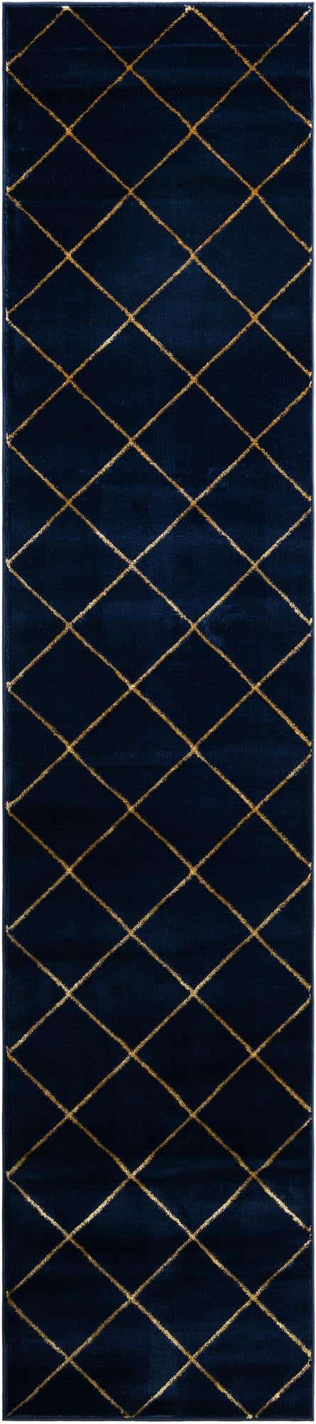 Navy Blue and Gold 2' 7 x 12' Vogue Geo Runner Area Rug Geometric Glam Style Shiny Accents Carpet Mat for Unique Interior Design & Home Decor for Sale at Rug Engine