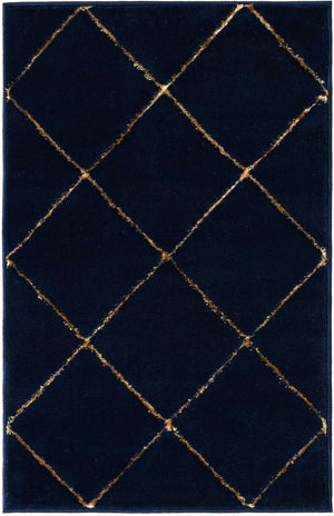 Navy Blue and Gold 2' x 3' 1 Vogue Geo Rectangle Area Rug Geometric Glam Style Shiny Accents Carpet Mat for Unique Interior Design & Home Decor for Sale at Rug Engine
