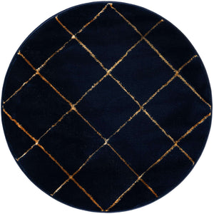 Navy Blue and Gold 3' 1 x 3' 1 Vogue Geo Round Area Rug Geometric Glam Style Shiny Accents Carpet Mat for Unique Interior Design & Home Decor for Sale at Rug Engine