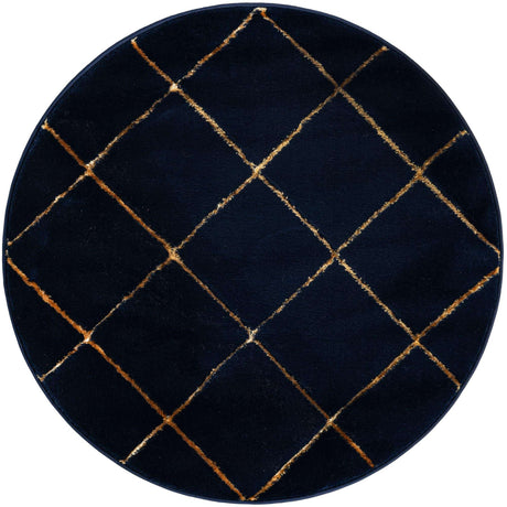 Navy Blue and Gold 3' 1 x 3' 1 Vogue Geo Round Area Rug Geometric Glam Style Shiny Accents Carpet Mat for Unique Interior Design & Home Decor for Sale at Rug Engine