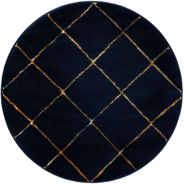 Navy Blue and Gold 3' 1 x 3' 1 Vogue Geo Round Area Rug Geometric Glam Style Shiny Accents Carpet Mat for Unique Interior Design & Home Decor for Sale at Rug Engine