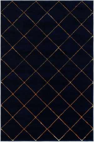 Navy Blue and Gold 4' 1 x 6' 1 Vogue Geo Rectangle Area Rug Geometric Glam Style Shiny Accents Carpet Mat for Unique Interior Design & Home Decor for Sale at Rug Engine