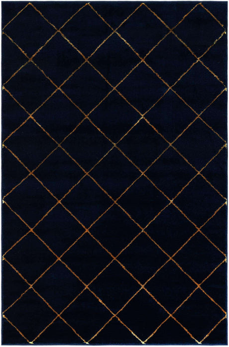 Navy Blue and Gold 4' 1 x 6' 1 Vogue Geo Rectangle Area Rug Geometric Glam Style Shiny Accents Carpet Mat for Unique Interior Design & Home Decor for Sale at Rug Engine