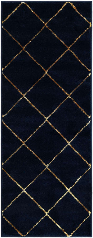Navy Blue and Gold 2' x 5' 1 Vogue Geo Runner Area Rug Geometric Glam Style Shiny Accents Carpet Mat for Unique Interior Design & Home Decor for Sale at Rug Engine