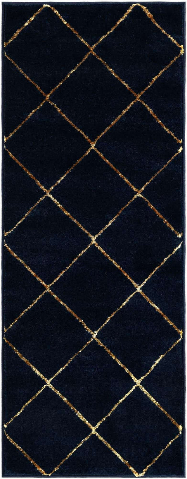 Navy Blue and Gold 2' x 5' 1 Vogue Geo Runner Area Rug Geometric Glam Style Shiny Accents Carpet Mat for Unique Interior Design & Home Decor for Sale at Rug Engine