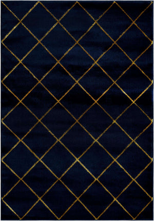 Navy Blue and Gold 5' 3 x 7' 1 Vogue Geo Rectangle Area Rug Geometric Glam Style Shiny Accents Carpet Mat for Unique Interior Design & Home Decor for Sale at Rug Engine