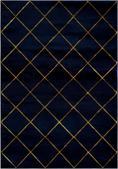 Navy Blue and Gold 5' 3 x 7' 1 Vogue Geo Rectangle Area Rug Geometric Glam Style Shiny Accents Carpet Mat for Unique Interior Design & Home Decor for Sale at Rug Engine