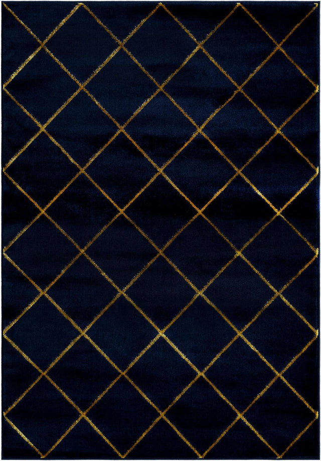 Navy Blue and Gold 5' 3 x 7' 1 Vogue Geo Rectangle Area Rug Geometric Glam Style Shiny Accents Carpet Mat for Unique Interior Design & Home Decor for Sale at Rug Engine
