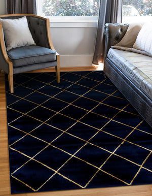 Navy Blue and Gold 2' x 3' 1 Vogue Geo Rectangle Area Rug Geometric Glam Style Shiny Accents Carpet Mat for Unique Interior Design & Home Decor for Sale at Rug Engine