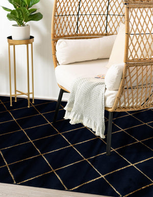 Navy Blue and Gold 6' 1 x 9' Vogue Geo Rectangle Area Rug Geometric Glam Style Shiny Accents Carpet Mat for Unique Interior Design & Home Decor for Sale at Rug Engine