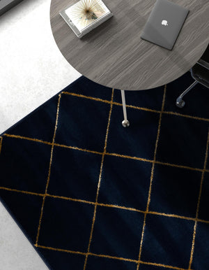 Navy Blue and Gold 2' x 3' 1 Vogue Geo Rectangle Area Rug Geometric Glam Style Shiny Accents Carpet Mat for Unique Interior Design & Home Decor for Sale at Rug Engine