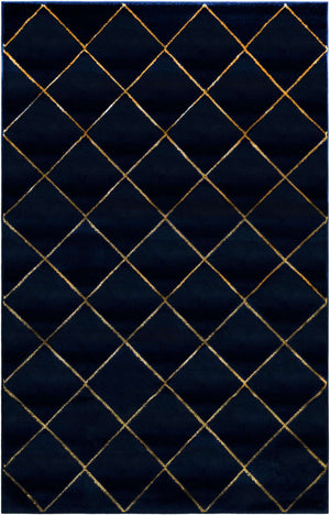 Navy Blue and Gold 5' 3 x 8' Vogue Geo Rectangle Area Rug Geometric Glam Style Shiny Accents Carpet Mat for Unique Interior Design & Home Decor for Sale at Rug Engine