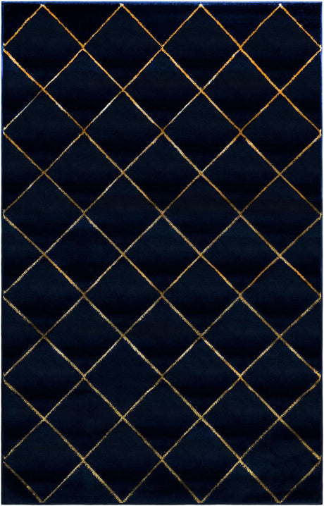 Navy Blue and Gold 5' 3 x 8' Vogue Geo Rectangle Area Rug Geometric Glam Style Shiny Accents Carpet Mat for Unique Interior Design & Home Decor for Sale at Rug Engine