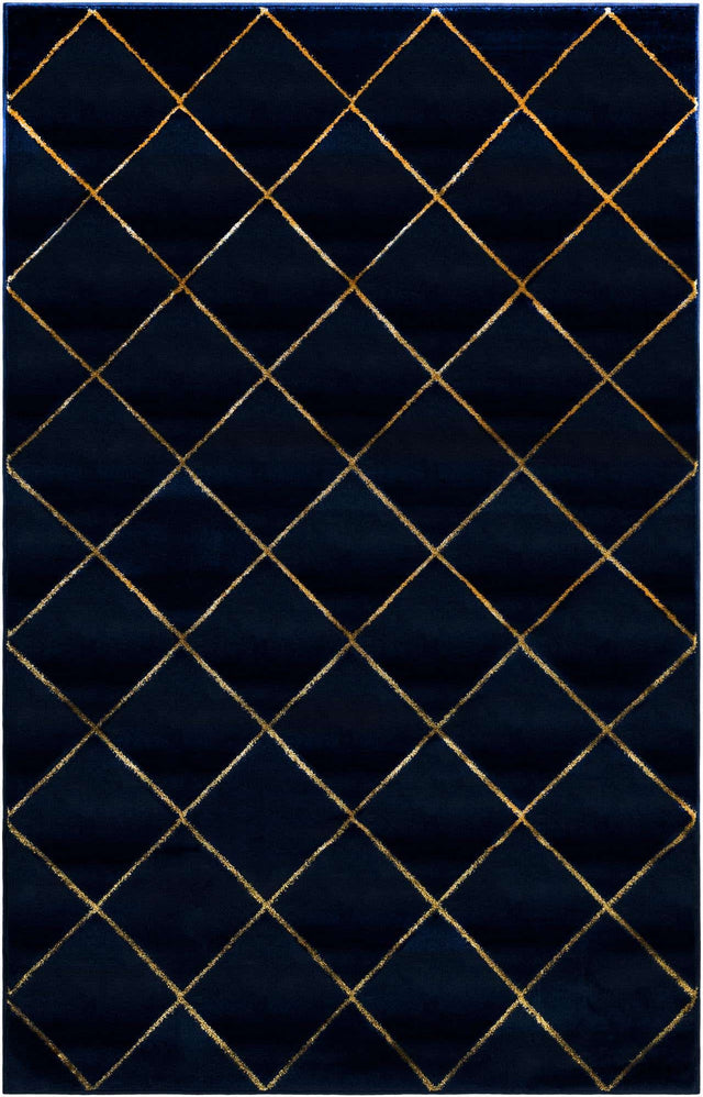 Navy Blue and Gold 5' 3 x 8' Vogue Geo Rectangle Area Rug Geometric Glam Style Shiny Accents Carpet Mat for Unique Interior Design & Home Decor for Sale at Rug Engine
