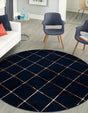 Navy Blue and Gold 3' 1 x 3' 1 Vogue Geo Round Area Rug Geometric Glam Style Shiny Accents Carpet Mat for Unique Interior Design & Home Decor for Sale at Rug Engine