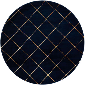 Navy Blue and Gold 6' 1 x 6' 1 Vogue Geo Round Area Rug Geometric Glam Style Shiny Accents Carpet Mat for Unique Interior Design & Home Decor for Sale at Rug Engine