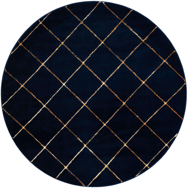 Navy Blue and Gold 6' 1 x 6' 1 Vogue Geo Round Area Rug Geometric Glam Style Shiny Accents Carpet Mat for Unique Interior Design & Home Decor for Sale at Rug Engine