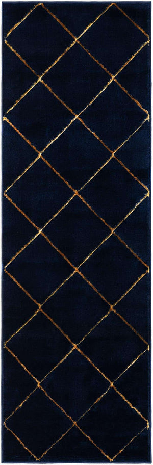 Navy Blue and Gold 2' x 6' 1 Vogue Geo Runner Area Rug Geometric Glam Style Shiny Accents Carpet Mat for Unique Interior Design & Home Decor for Sale at Rug Engine