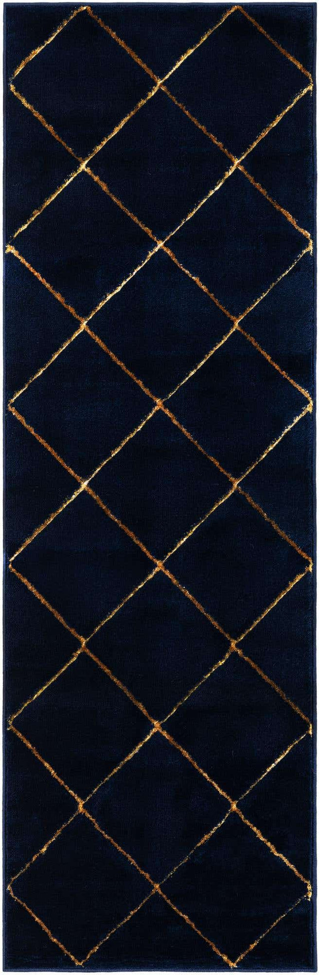 Navy Blue and Gold 2' x 6' 1 Vogue Geo Runner Area Rug Geometric Glam Style Shiny Accents Carpet Mat for Unique Interior Design & Home Decor for Sale at Rug Engine