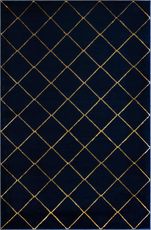 Navy Blue and Gold 6' 1 x 9' Vogue Geo Rectangle Area Rug Geometric Glam Style Shiny Accents Carpet Mat for Unique Interior Design & Home Decor for Sale at Rug Engine