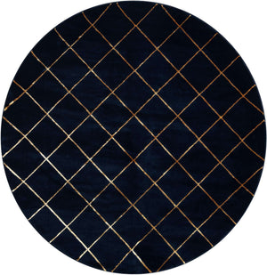 Navy Blue and Gold 7' 10 x 7' 10 Vogue Geo Round Area Rug Geometric Glam Style Shiny Accents Carpet Mat for Unique Interior Design & Home Decor for Sale at Rug Engine