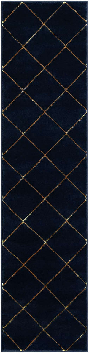 Navy Blue and Gold 2' x 8' Vogue Geo Runner Area Rug Geometric Glam Style Shiny Accents Carpet Mat for Unique Interior Design & Home Decor for Sale at Rug Engine