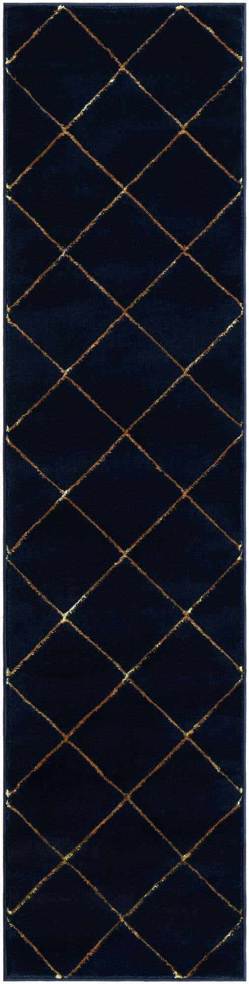 Navy Blue and Gold 2' x 8' Vogue Geo Runner Area Rug Geometric Glam Style Shiny Accents Carpet Mat for Unique Interior Design & Home Decor for Sale at Rug Engine