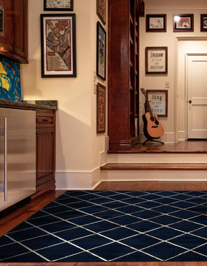 Navy Blue and Gold 7' 10 x 7' 10 Vogue Geo Square Area Rug Geometric Glam Style Shiny Accents Carpet Mat for Unique Interior Design & Home Decor for Sale at Rug Engine