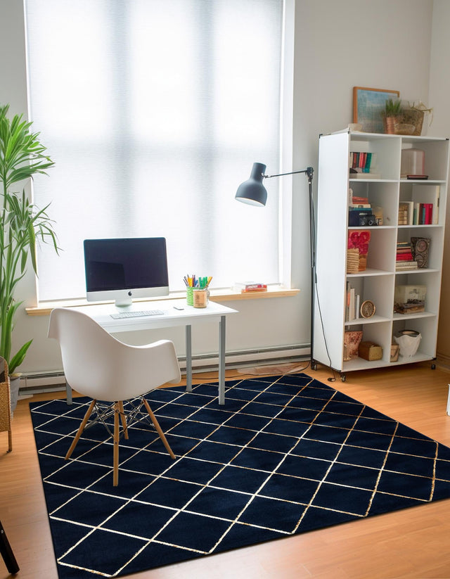 Navy Blue and Gold 10' x 10' Vogue Geo Square Area Rug Geometric Glam Style Shiny Accents Carpet Mat for Unique Interior Design & Home Decor for Sale at Rug Engine