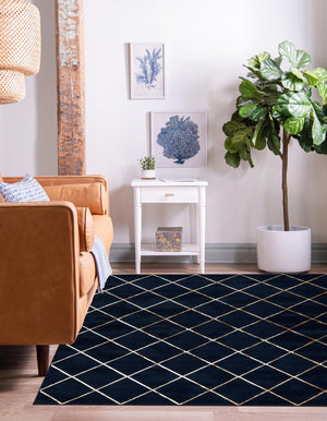 Navy Blue and Gold 10' x 10' Vogue Geo Square Area Rug Geometric Glam Style Shiny Accents Carpet Mat for Unique Interior Design & Home Decor for Sale at Rug Engine