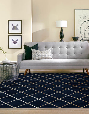 Navy Blue and Gold 10' x 10' Vogue Geo Square Area Rug Geometric Glam Style Shiny Accents Carpet Mat for Unique Interior Design & Home Decor for Sale at Rug Engine